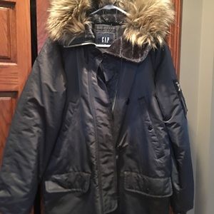 Gap Grey Parka With Faux Fur Hood